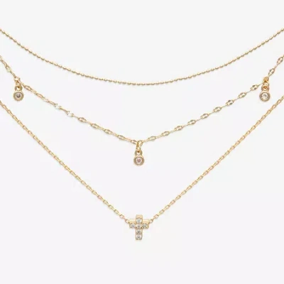 Mixit Womens Cubic Zirconia Cross Hypoallergenic 3-pc. Necklace Set In Gold