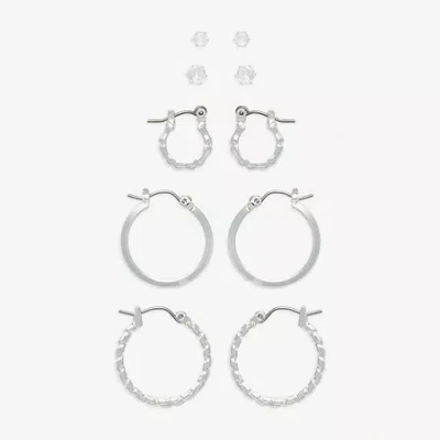 Mixit Womens Cubic Zirconia Hypoallergenic 5 Pair Earring Set In Silver