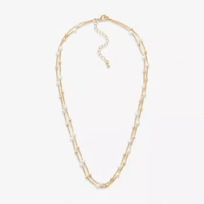 Mixit Womens White Simulated Pearl Stainless Steel Round 2-pc. Jewelry Set In Gold