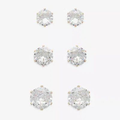 Mixit Womens Cubic Zirconia Hypoallergenic 3 Pair Earring Set In Silver