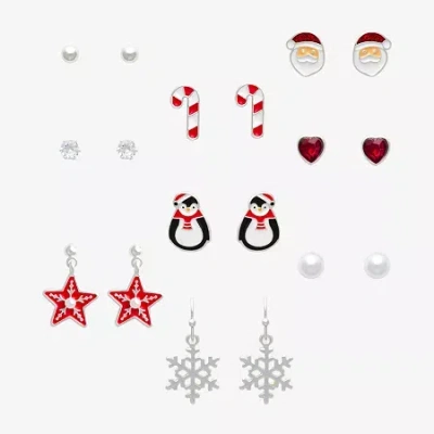 Mixit Silver Tone Merry Era Christmas Womens Multi Color Cubic Zirconia 9 Pair Earring Set In Multi