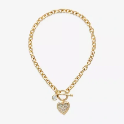 Bold Elements Gold Tone Womens Glass Heart 16 Inch Pendant Necklace In Gold