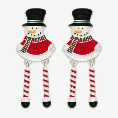 Mixit Snowman Candy Cane Leg Womens Multi Color Cubic Zirconia Stainless Steel Drop Earrings In Red