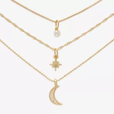Mixit Womens Cubic Zirconia Moon Star Hypoallergenic 3-pc. Necklace Set In Gold