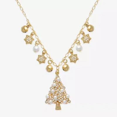 Mixit Gold Tone Christmas Tree And Charms Womens Multi Color 28 Inch Statement Necklace In Gold