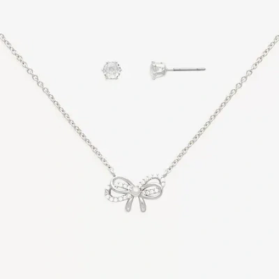 Mixit Womens Cubic Zirconia Bow Hypoallergenic 2-pc. Jewelry Set In Silver