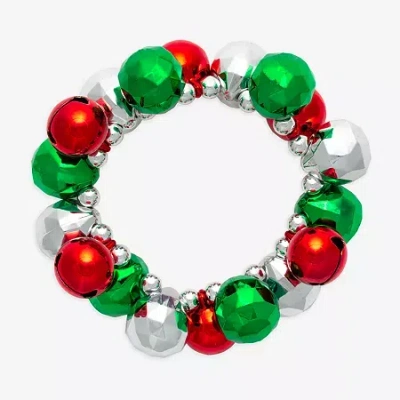 Mixit Silver Tone Green And Red Garland & Ornament Womens Beaded Bracelet In Multi