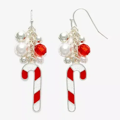 Mixit Candy Cane Womens Multi Color Glass Drop Earrings In Multi
