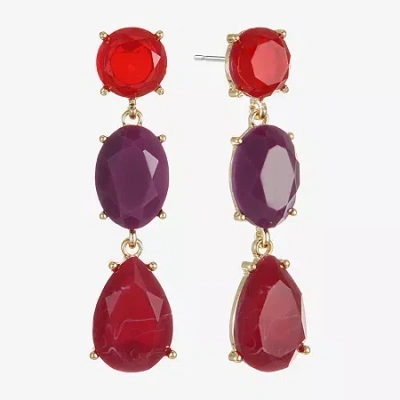 Mixit Gold Tone & Red Womens Hypoallergenic Drop Earrings In Multi
