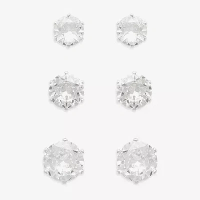 Mixit Womens Cubic Zirconia Hypoallergenic 3 Pair Earring Set In Silver