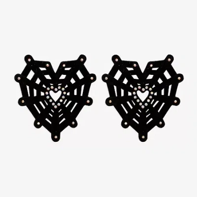 Mixit Halloween Womens Glass Heart Drop Earrings In Black