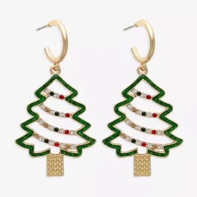 Mixit Gold Tone Christmas Tree Womens Multi Color Glass Drop Earrings In Multi
