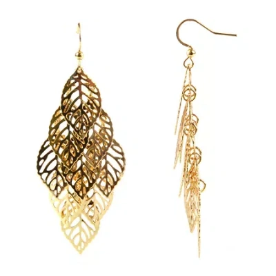 Bold Elements Leaf Womens Drop Earrings In Gold