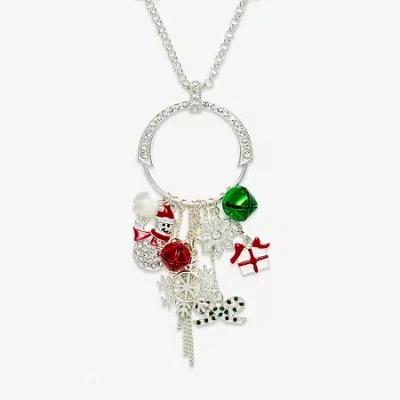 Mixit Holiday Cluster Charm Womens Multi Color Cubic Zirconia 32 Inch Pendant Necklace In Metallic