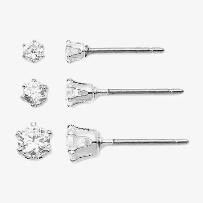 Mixit Womens Cubic Zirconia Hypoallergenic 3 Pair Earring Set In Metallic