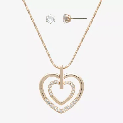 Mixit Womens Cubic Zirconia Heart Hypoallergenic 2-pc. Jewelry Set In Gold