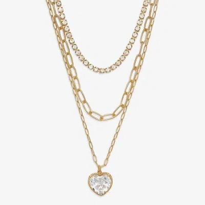 Mixit Womens Cubic Zirconia Hypoallergenic 21 Inch Strand Necklace In Gold