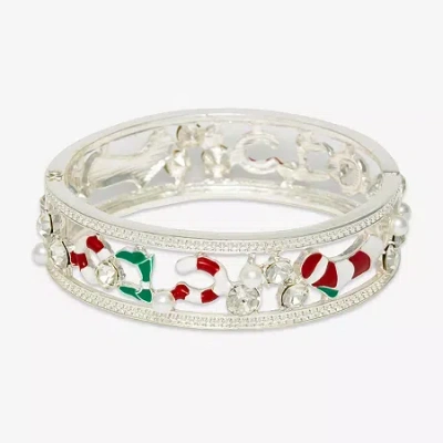 Mixit Silver Tone Holiday Womens Multi Color Glass Bangle Bracelet In Metallic