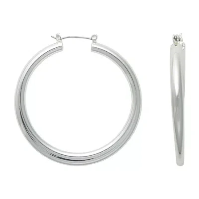 Bold Elements Silver Tone Tube Womens 80mm Hoop Earrings In Silver