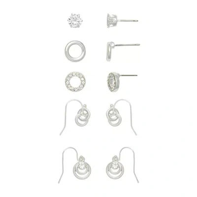 Mixit Womens Cubic Zirconia Round 5 Pair Earring Set In Silver