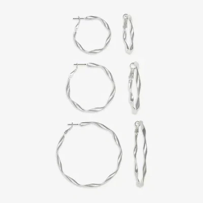 Mixit Womens Stainless Steel 3 Pair Earring Set In Silver