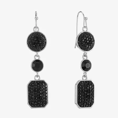 Mixit Silver Tone & Black Womens Black Drop Earrings In Black