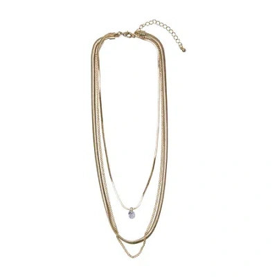 Bold Elements Silver Tone Three Row Womens 15 Inch Cable Chain Necklace In Gold