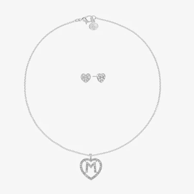 Mixit Silver Tone Initial Pendant Necklace & Stud Earring Womens White Heart 2-pc. Jewelry Set In Silver