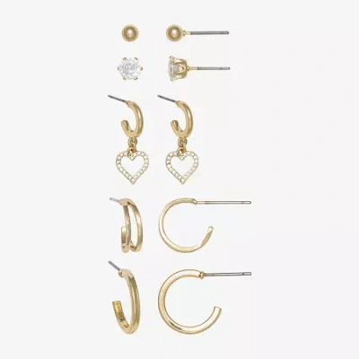 Mixit Womens Cubic Zirconia Heart 5 Pair Earring Set In Gold