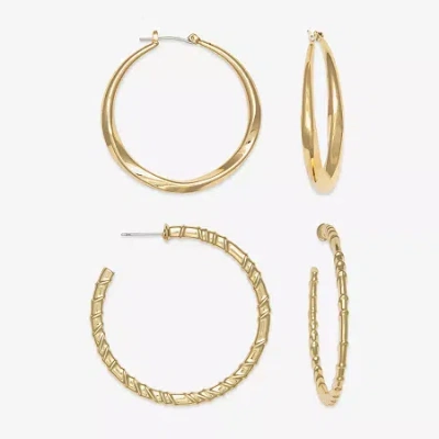Mixit Hypoallergenic Gold Tone Hoop Womens Hypoallergenic 2 Pair Earring Set In Gold