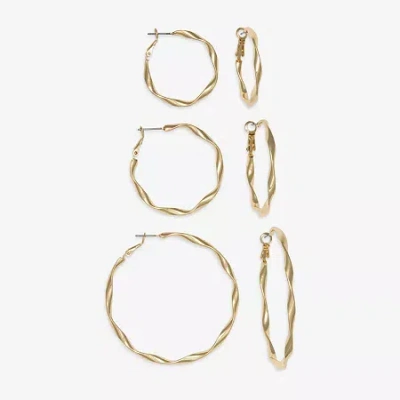 Mixit Womens Stainless Steel 3 Pair Earring Set In Gold