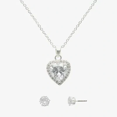 Mixit Womens Cubic Zirconia Heart Hypoallergenic 2-pc. Jewelry Set In Gray
