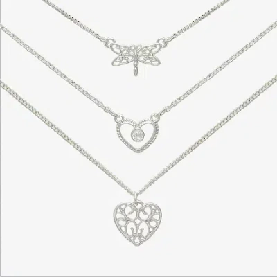 Mixit Womens Cubic Zirconia Heart Hypoallergenic 3-pc. Necklace Set In Gray