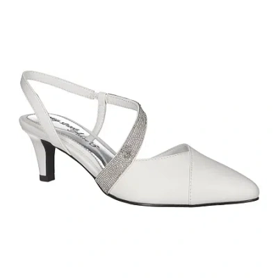 Easy Street Emerald Womens Round Stiletto Heel Pumps In White