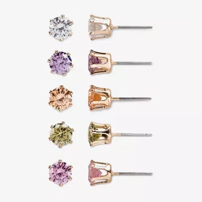 Mixit Hypoallergenic Womens Multi Color Cubic Zirconia Round Hypoallergenic 5 Pair Earring Set In Multi