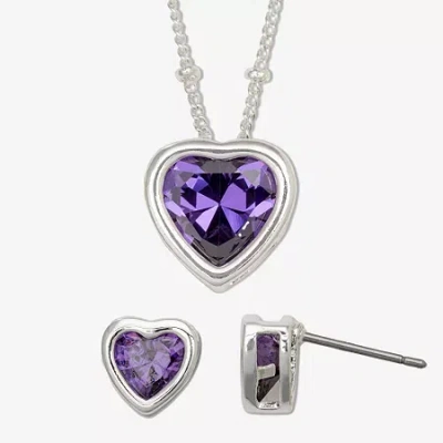 Mixit Womens Purple Cubic Zirconia Heart Hypoallergenic 2-pc. Jewelry Set In Purple