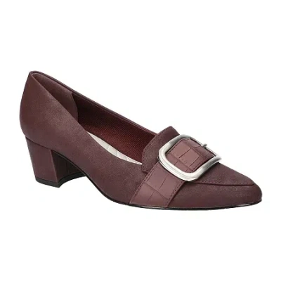 Easy Street Aster Womens Pointed Closed Toe Block Heel Pumps In Brown