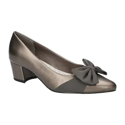 Easy Street Womens Pointed Closed Toe Block Heel Pumps In Gray