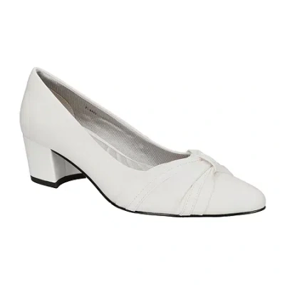 Easy Street Millie Womens Pointed Closed Toe Block Heel Pumps In White
