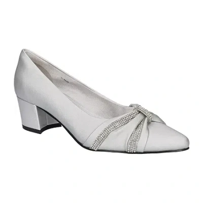 Easy Street Womens Embellished Faux Leather Block Heels In Silver