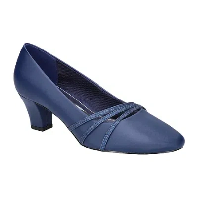 Easy Street Cristiny Womens Round Closed Toe Block Heel Pumps In Blue
