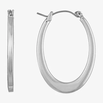 Liz Claiborne Silver-tone Oval Hoop Earrings In Gray
