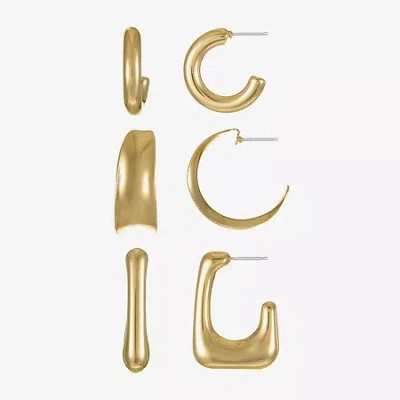 Liz Claiborne Hoop Womens Square Hypoallergenic 3 Pair Earring Set In Gold