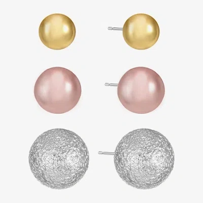 Liz Claiborne Tri Tone Womens Round Hypoallergenic 3 Pair Earring Set In Multi