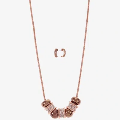 Liz Claiborne Slider Collar Necklace & Huggie Earring Womens Glass 2-pc. Jewelry Set In Brown