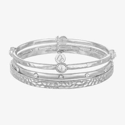Liz Claiborne Textured Bangle Womens 3-pc. Glass Bracelet Set In Silver