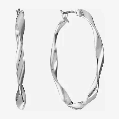 Liz Claiborne Ribbon Hoop Earrings In Silver