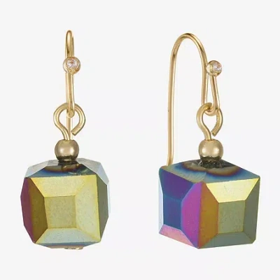 Liz Claiborne Gold Tone Beaded Womens Square Drop Earrings In Green