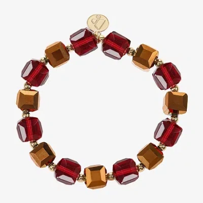 Liz Claiborne Gold Tone Beaded Womens Square Stretch Bracelet In Red