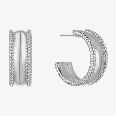 Liz Claiborne Huggie Womens 22mm Hypoallergenic Hoop Earrings In Silver